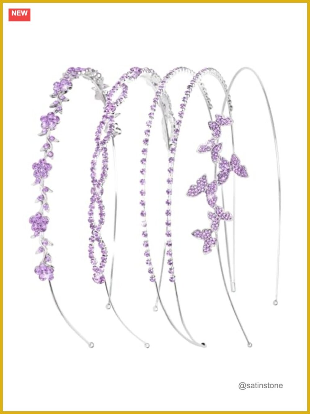 4 Pc Rhinestone Metal Headband Set Flower Leaf Butterfly Hair Accessories